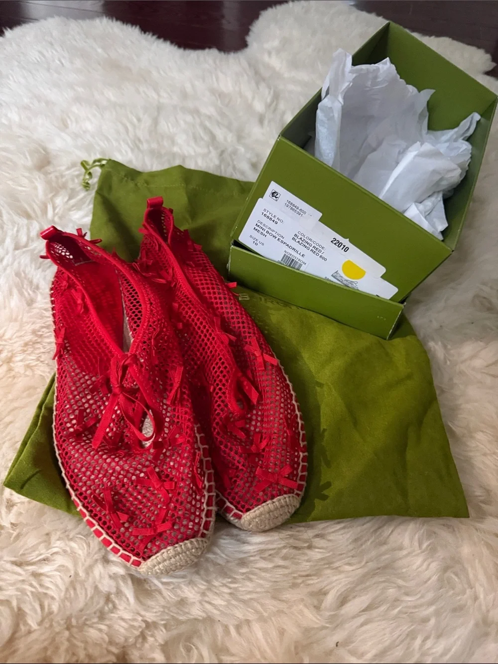 Tory Burch Red Mesh Mini Bow Espadrille Flats Size 10 New with bag and box